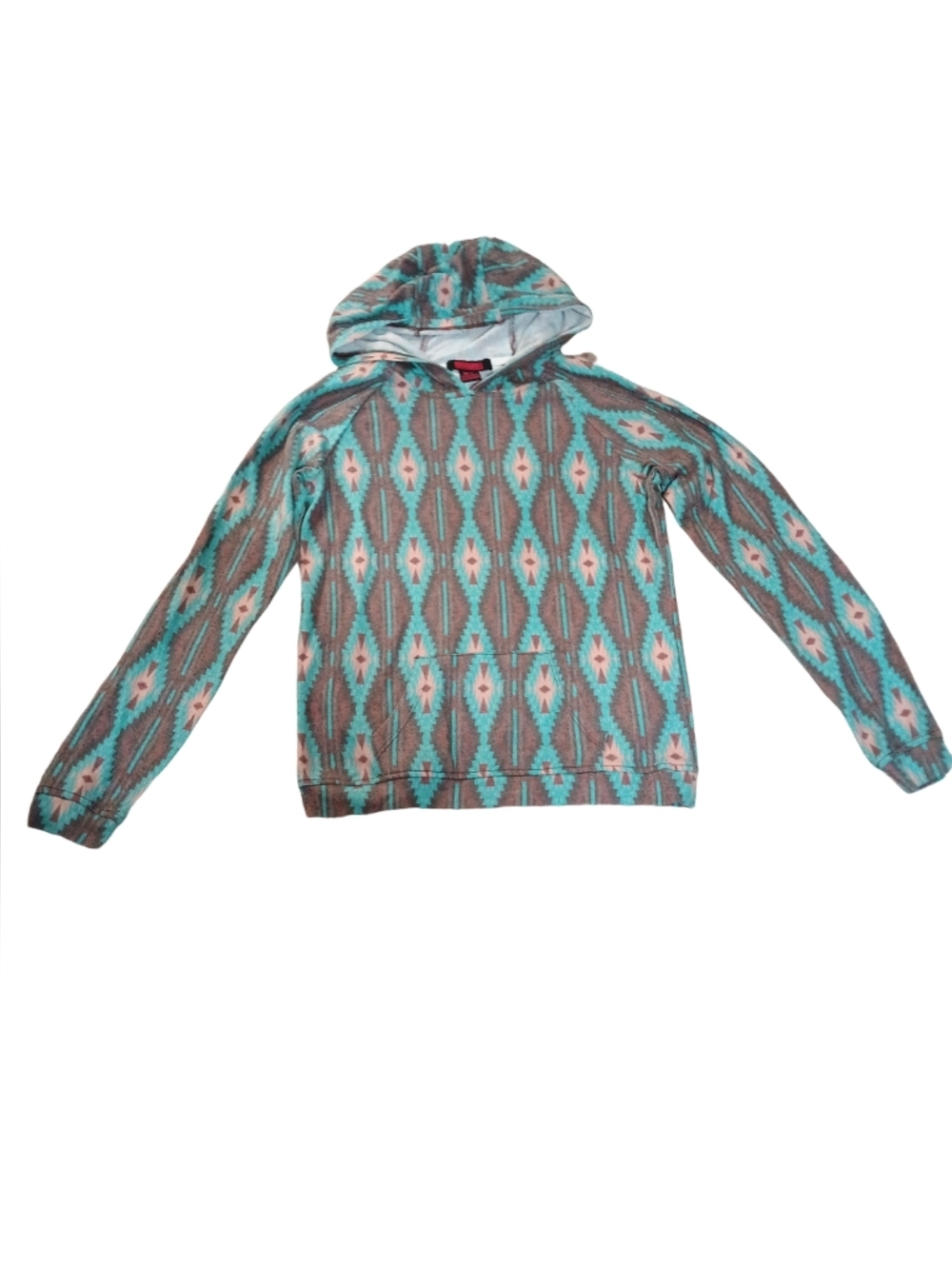 Rock & Roll Denim Kids Aztec Pattern Hoodie Jacket - Teal & Gray